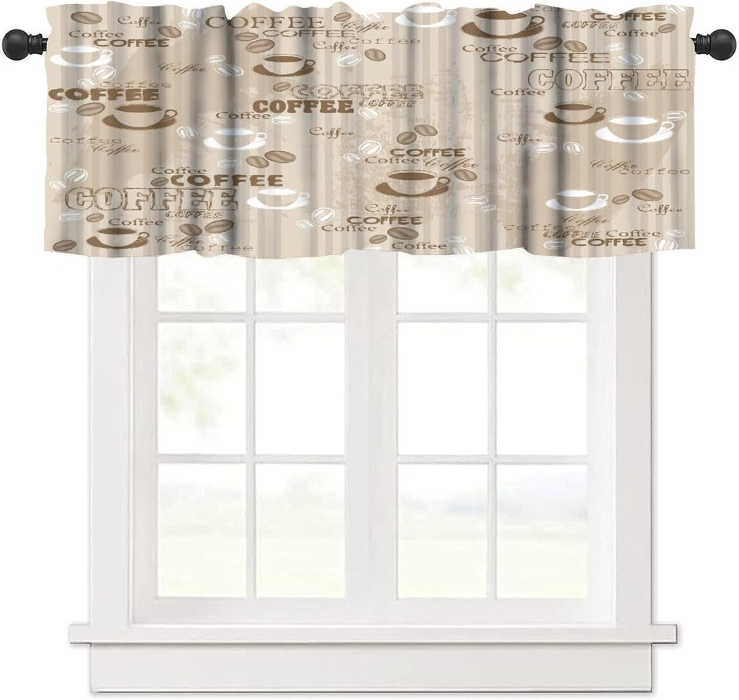 Vintage Wooden Board Coffee Kitchen Curtains and Valances Set Tier Retro Cup Rod Pocket Office Living Room Bedroom Dining Room Cafe 54 x 18 inches + 27 x 35.8 inches *2