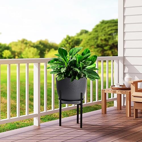 Miniatura 5 de 12inch Large Plant Pot, Modern Plastic Planter with High Driange Holes and Saucer for Indoor Outdoor Garden Plants and Flowers, Black