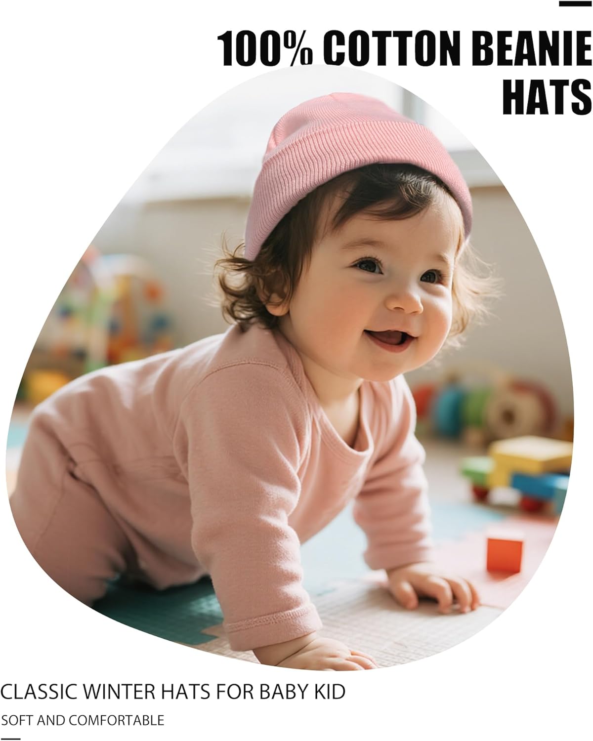 ROYBENS 100% Cotton Baby Beanie Cute Toddler Winter Hat Boys Girls Kids Soft Warm Knit Cuffed Caps Beanies for 0-8 Years - Image 2