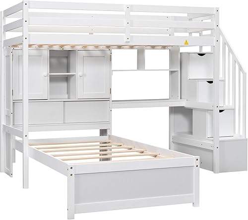 Miniatura 281 de Versatility - Litera individual sobre individual con escritorio y armario integrados, cama alta de madera maciza y plataforma independiente con