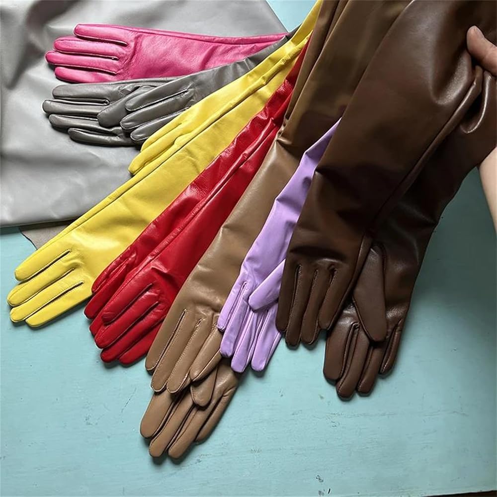 Amazon | 女性用本革手袋 ブラック ロング シープスキン グローブ 肘上