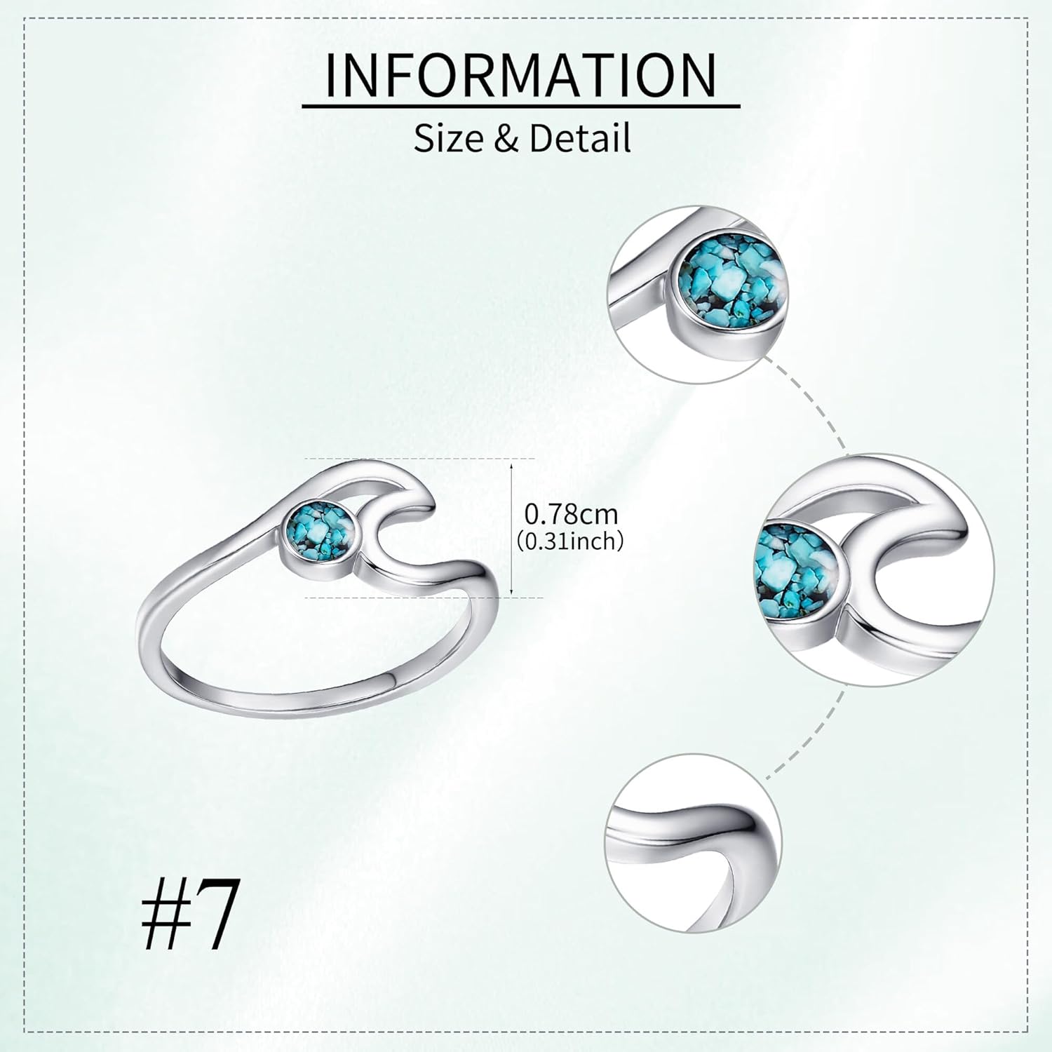 Wave Ring 925 Sterling Silver Wave Turquoise Ring Ocean Sea Beach Jewelry Gifts for Women Mom Grandma - Image 4