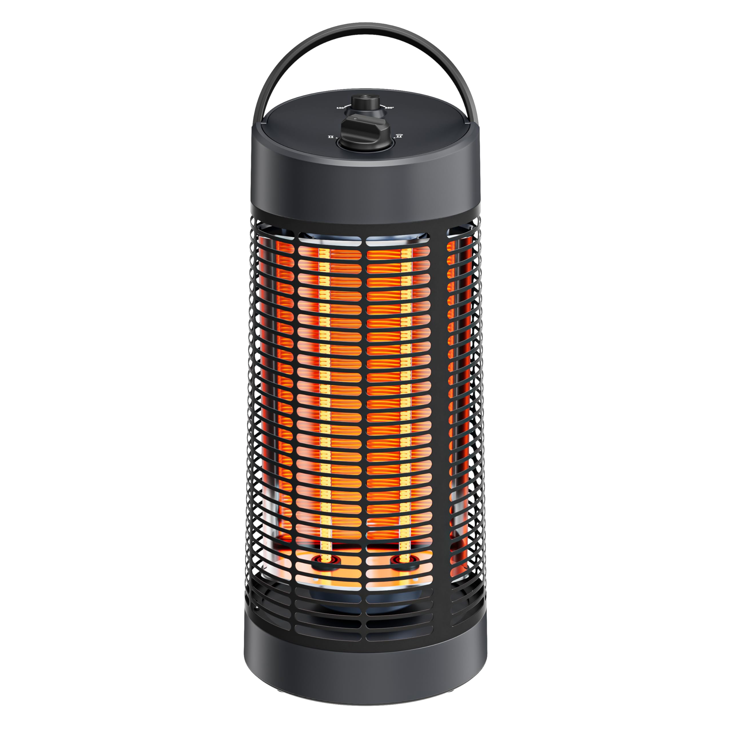 Zewnętrzny elektryczny podgrzewacz do patio, przenośny promiennik podczerwieni z regulacją 600 W/1200 W, ochrona Tip-Over Protection, 1s ogrzewanie z włókna węglowego do podwórka, garażu, czarny