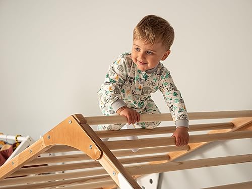 Miniatura 7 de Cama Montessori 2 en 1 tamaño individual con gimnasio interior para niños para actividades en el hogar, cama de piso fabricada en Europa tamaño