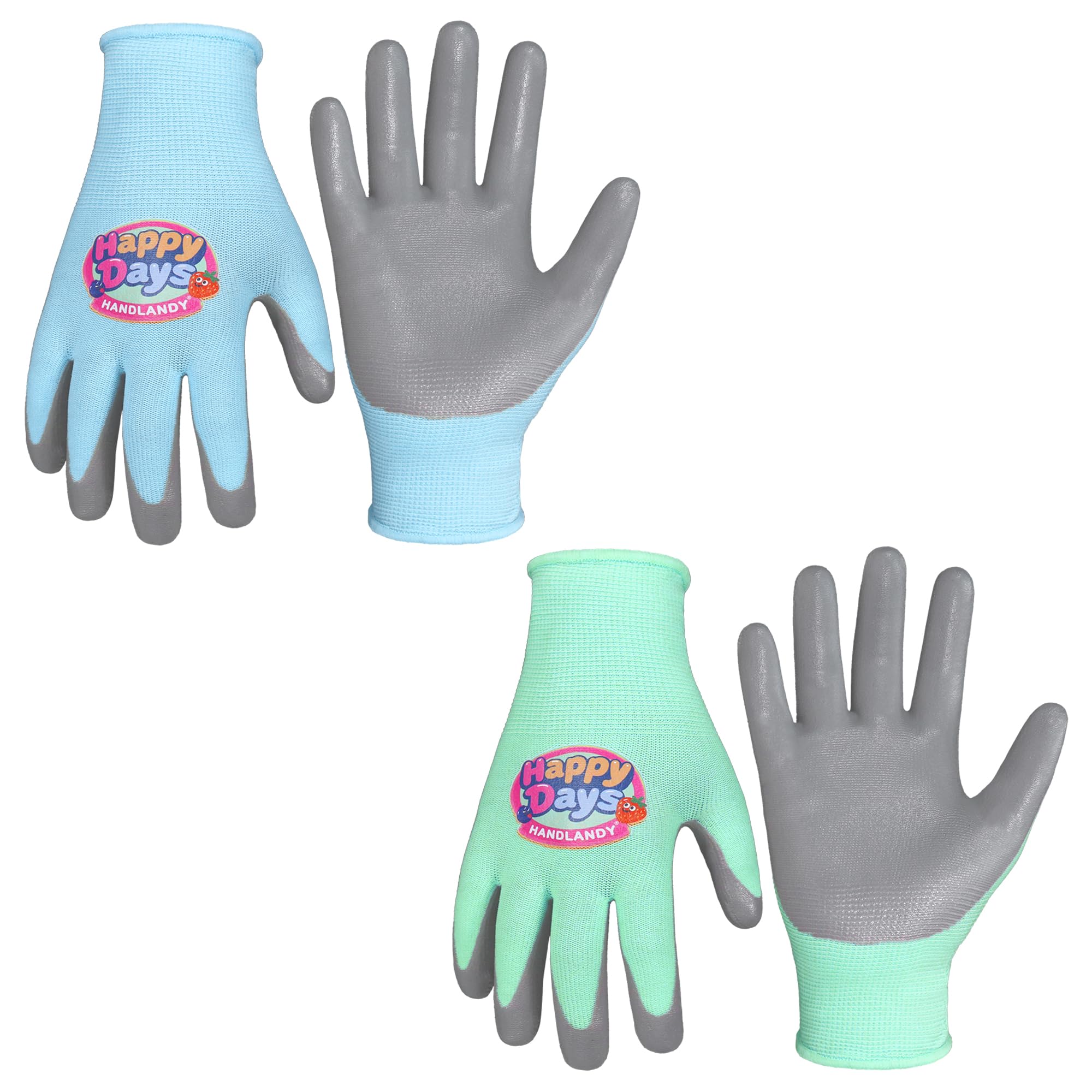 HANDLANDY 2 Pairs Kids Gardening Gripper Gloves, Foam Nitrile Coated Children Toddler Garden Yard Work Outdoor Playing Gloves for Girls Boys (Gray Blue & Green, S)