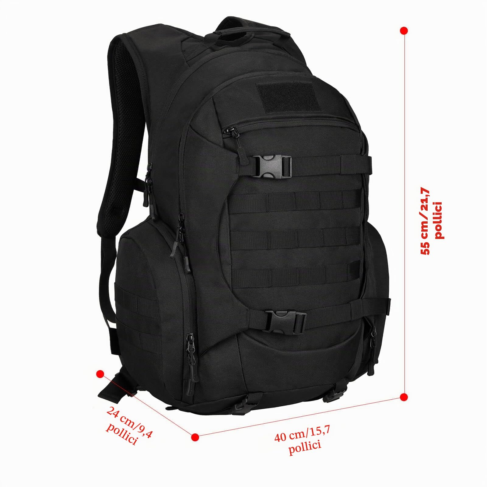 YuanWen Zaino tattico da 50 l, zaino militare con sistema MOLLE, zaino impermeabile per escursionismo, trekking, ciclismo, viaggi e campeggio, scomparto per laptop da 17 pollici, compatibile con