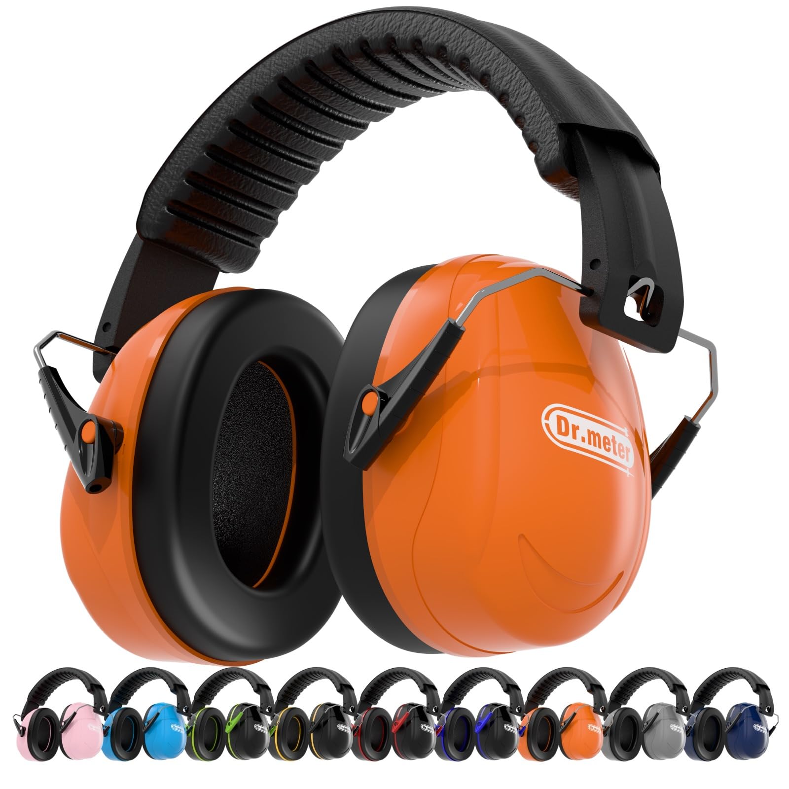 Dr.meter Ear Defenders Adults, SNR 31dB Noise Reduction Earmuffs with with Adjustable Headband Double Layers Hearing Protection for Gardening Yard Work Orange