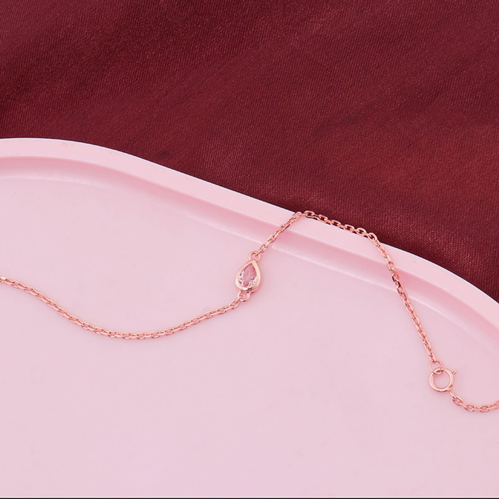 Pulseras Mujer de Oro Rosa de 9K / 14K / 18K, Gota de Agua con Moissanita de 0,4 ct, Cadena Extensible 16 CM + 5 CM, Pulseras de Cadena Oro Rosa Ajustable Mujer