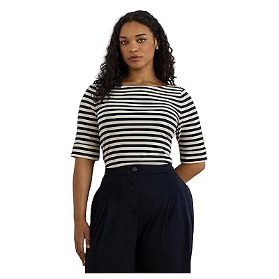 Lauren Ralph Lauren Plus Size Striped Stretch Cotton Boatneck T Shirts Women