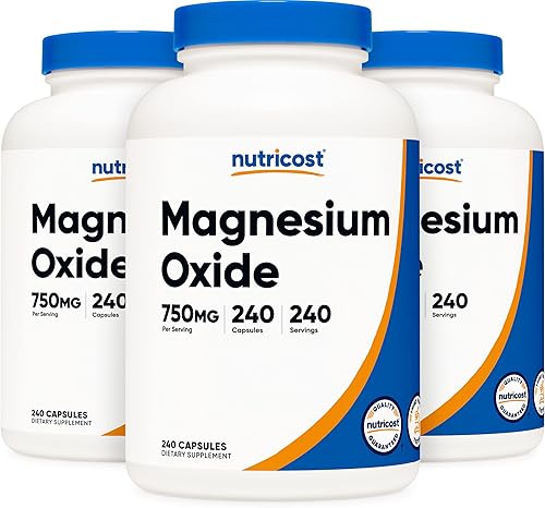 Nutricost Óxido de magnesio 750 mg, 240 cápsulas (3 botellas)