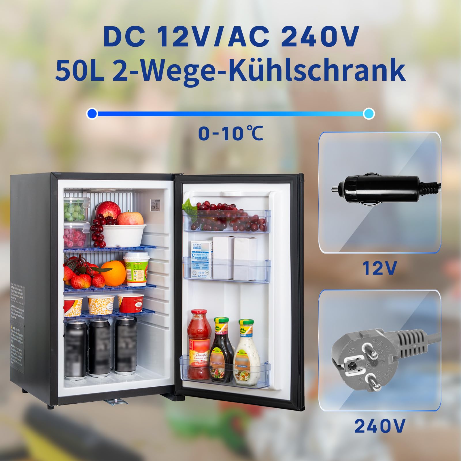 Smad 50L Camping Kühlschrank 12V, 2-Wege-Wohnmobil Kühlschrank 230V, Absorberkühlschrank, Ohne Kompressor, Geräuschlos, mit Schloss, Umstellbare Tür, für Auto, Camping, Wohnwagen, Büro, LKW, Schwarz