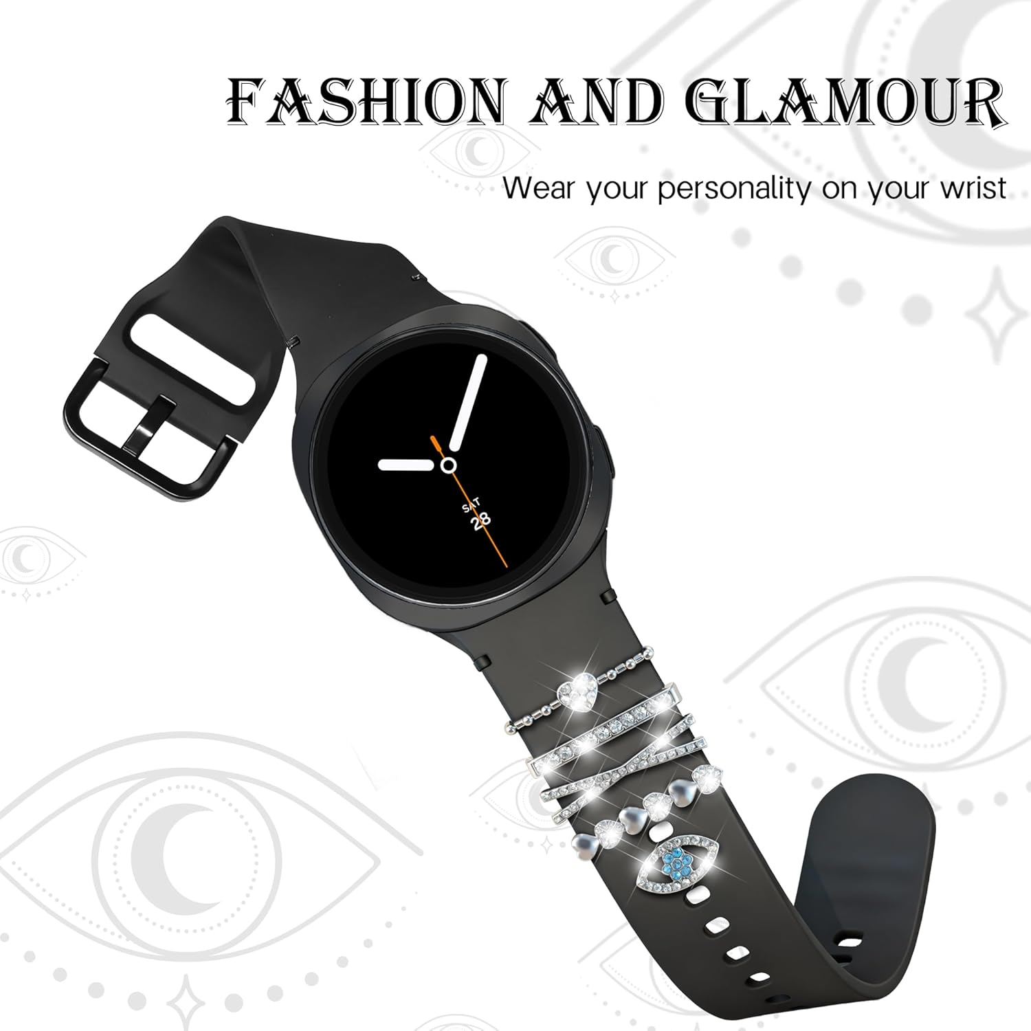 Band Compatible with Samsung Galaxy Watch 8 Band 40mm 44mm/Galaxy Watch 8 Classic 46mm, Soft Silicone Replacement Strap for Galaxy Watch 8 2025 with Decorative Charms Accessories Women - Image 3