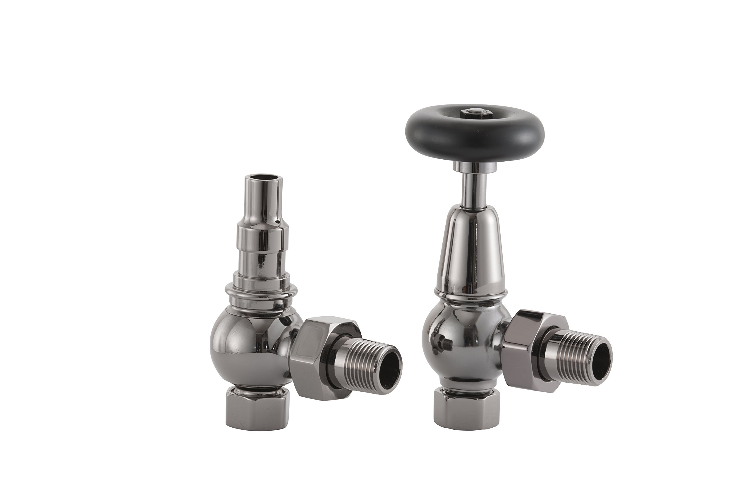 Arroll Black Nickel Uk-20 Bn Traditional Manual Radiator Valve In With Fsc Certified Black Wooden Wheel Head & Lockshield