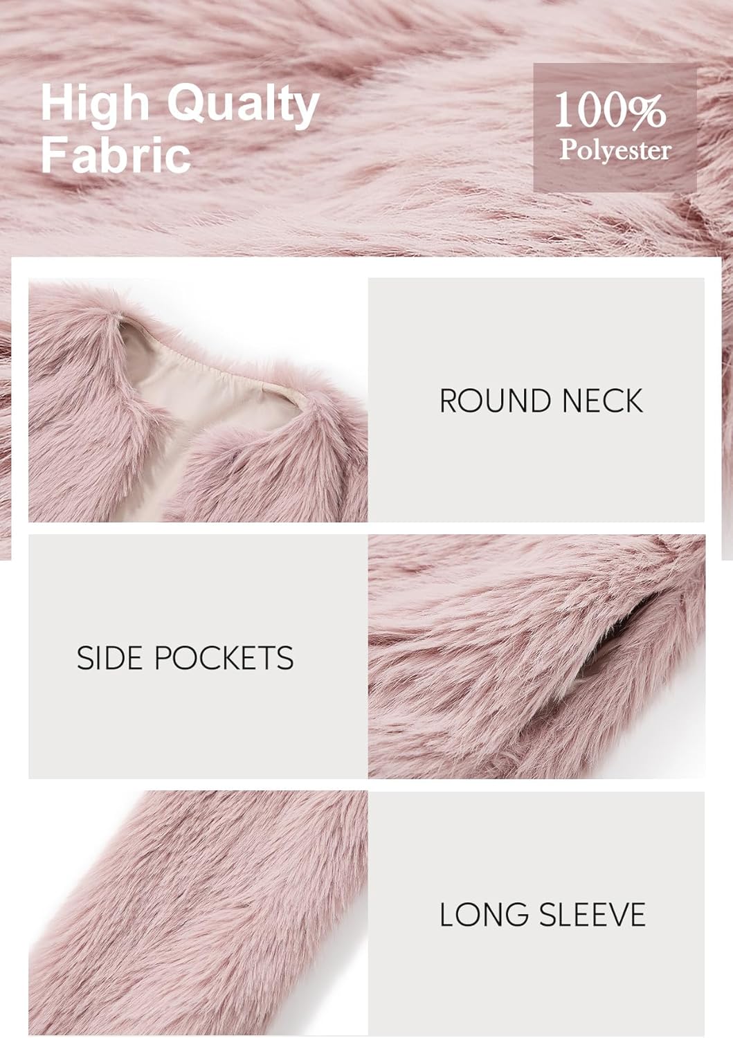 Zando Faux Fur Coats for Women 2026 - Cropped Faux Fur Jacket Women Outwear Long Sleeve Pockets Shaggy Warm Winter Coats - Image 4