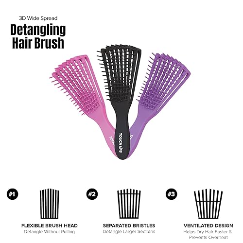 Miniatura 3 de TouchDown - Cepillo desenredante ajustable, flexible, secado húmedo o seco, cepillo para el cabello (rosa)