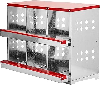 6-Compartment Chicken Nesting Box with Roll-Out Basket - Red Metal Egg Laying Box for Hens, Easy Clean Chicken Coop Accessories (6 Compartments)