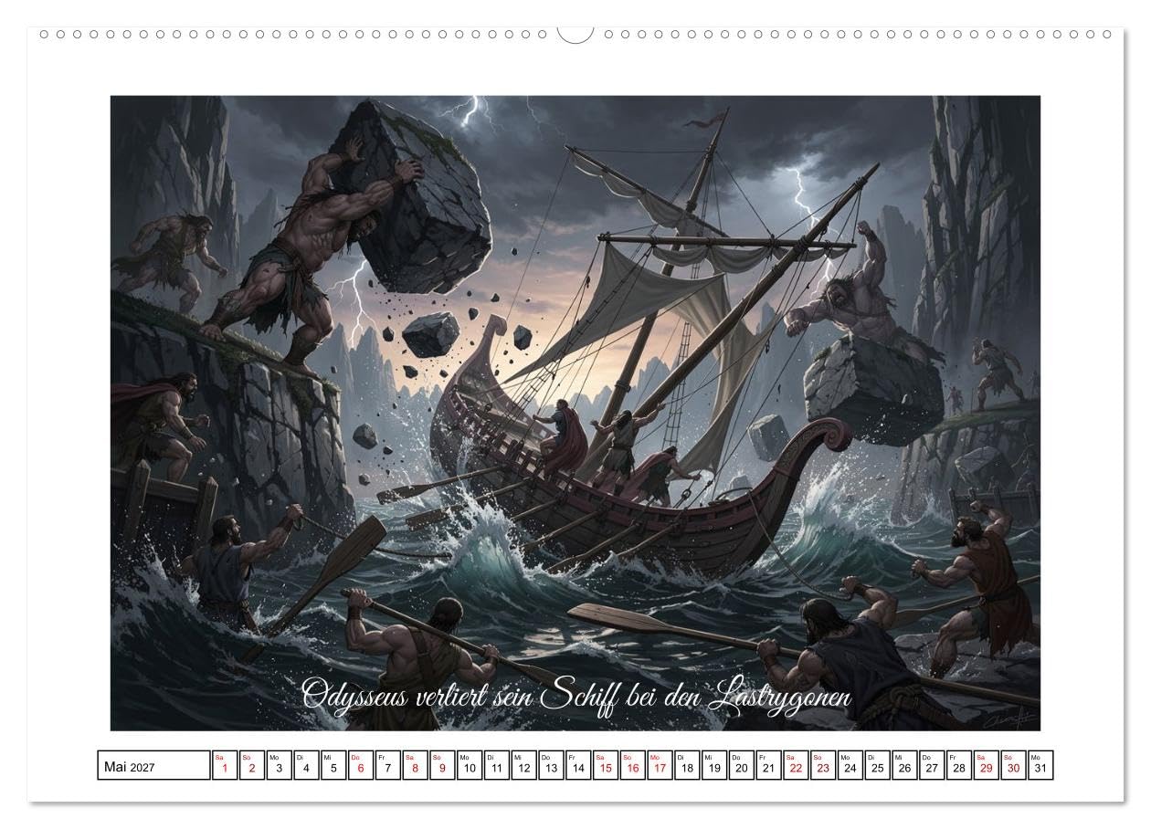 Die Irrfahrten des Odysseus (hochwertiger Premium Wandkalender 2027 DIN A2 quer), Kunstdruck in Hochglanz: Griechische Legende - Stationen der gefährlichen Heimfahrt (CALVENDO Kunst)