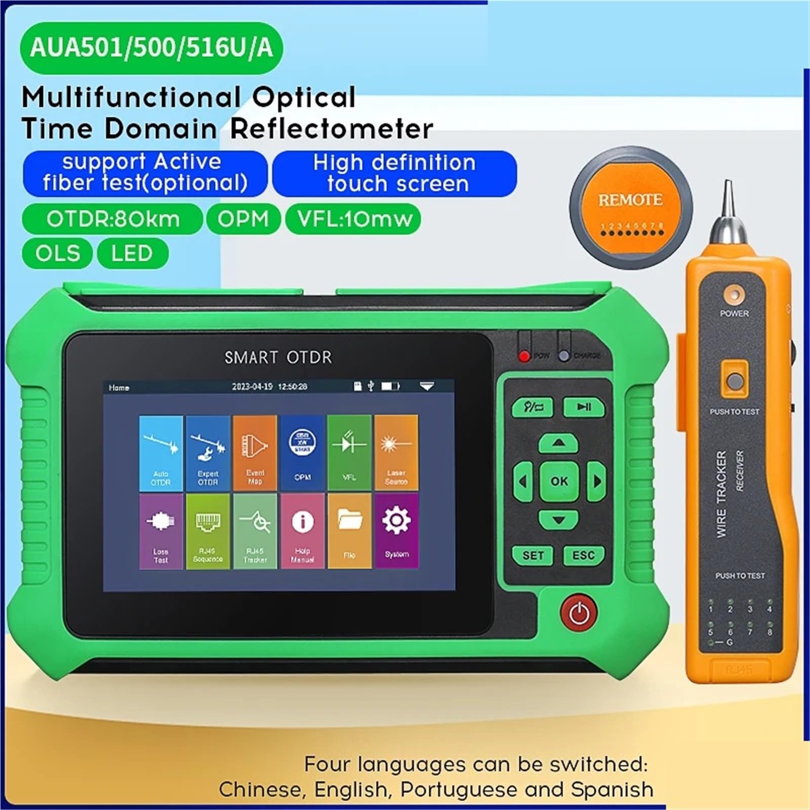 Testeur de Fibre Optique Multifonctionnel à réflectomètre temporel (OPM/OLS/VFL intégré) AUA-500U/500A/501U/501A/516U/516A(1310 1550nm(APC))