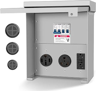 Gravimorph 50/30/20 Amp RV Power Outlet Panel - Prewired Weatherproof Temporary Electrical Box for Campers, Trailers, Motorhomes