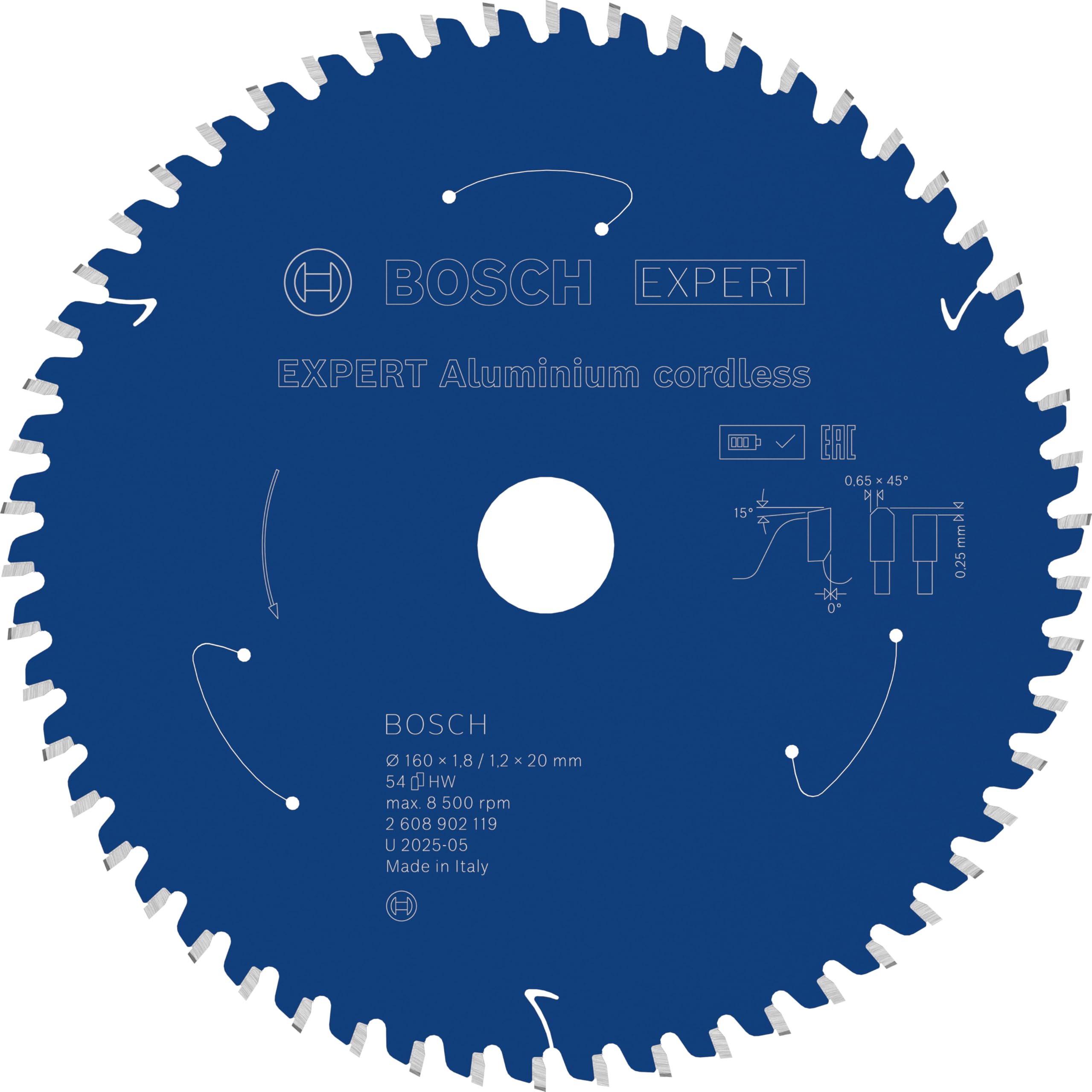Bosch 1x EXPERT Aluminium cordless Kreissägeblatt für Handkreissägen (für Aluminium, Ø mm, Professional Zubehör Akku-Handkreissägen)
