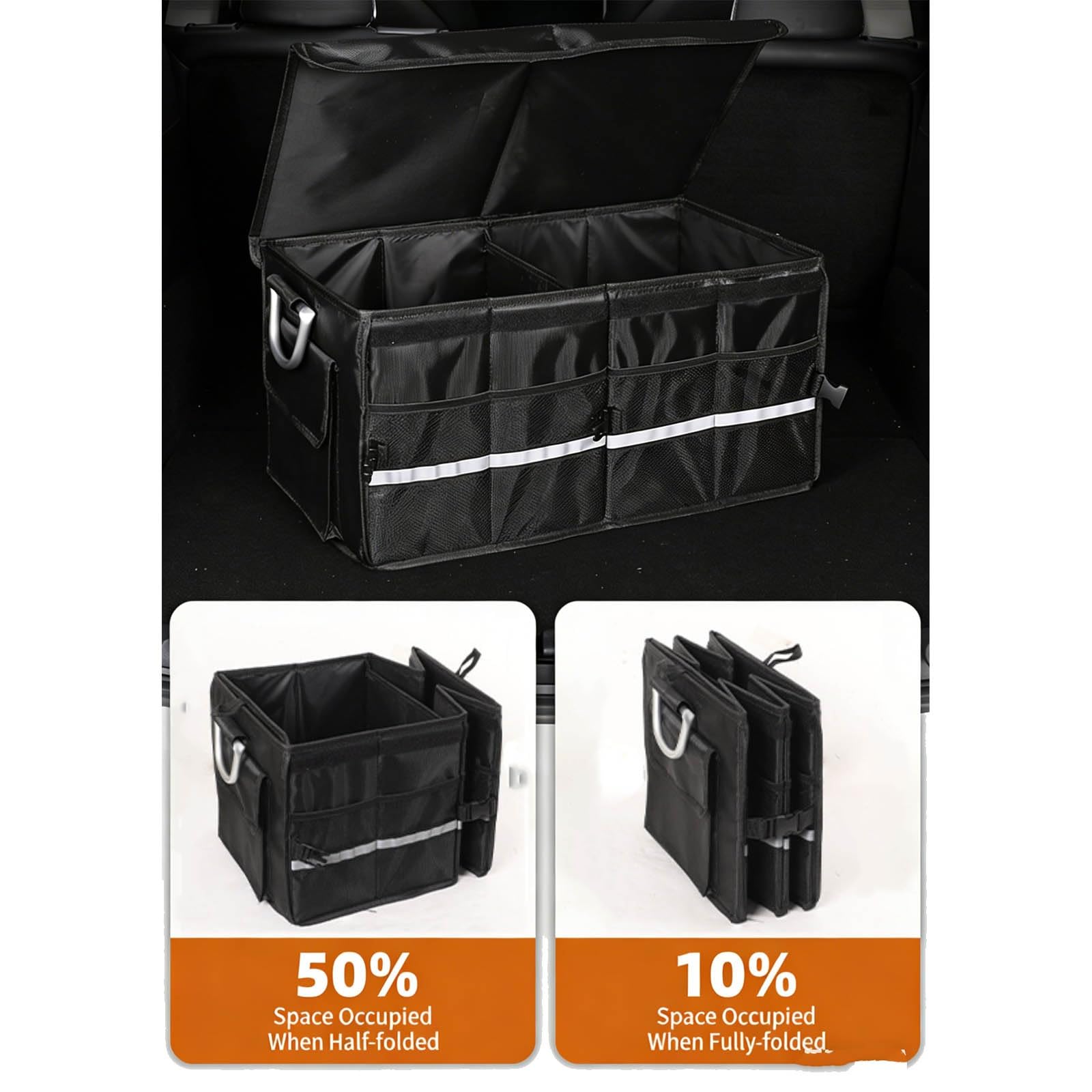 Organizer per Bagagliaio, Multi Scomparto Impermeabile Trunk Organizer Contenitore Pieghevole con Strisce Riflettenti Universali Accessori,Grey-55L Classic