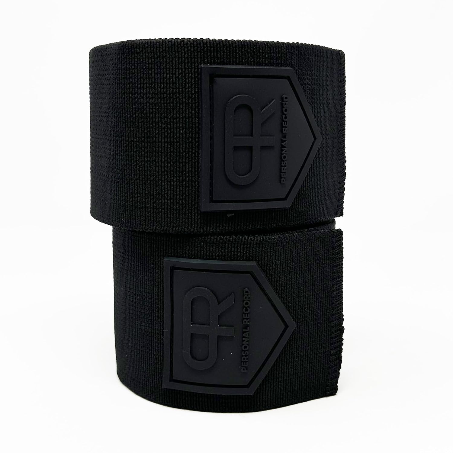 PR Personal Record Heavy Duty Extra Wide Knee Wraps for Weightlifting - Premium Pair with Easy Adjustments and Secure Fit, Quality Knee Wraps, Reinforced Stitching Knee Straps for Powerlifting (All Black)