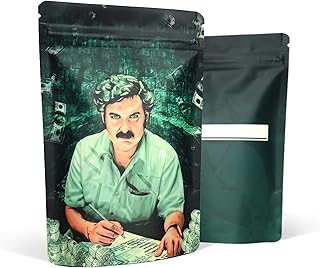 100 Pack Mylar Bags, Pablo Escobar, Resealable Smell Proof Cookies Mylar Bag, 3.5 Cali Pack Bags, Aluminium Foil, Candy, Cookie Bags, Storage Ziplock Sandwich Bags (9.8cm x 13cm, Pablo Escobar Design)