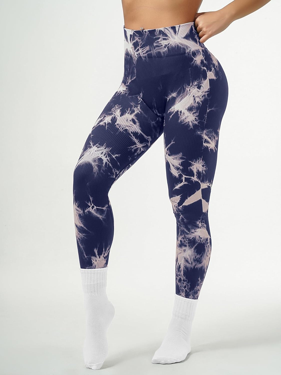 OVESPORT Ribbed Tie Dye Workout Leggings for Women High Waist Tummy Control Yoga Gym Running Athletic Pants - Image 3