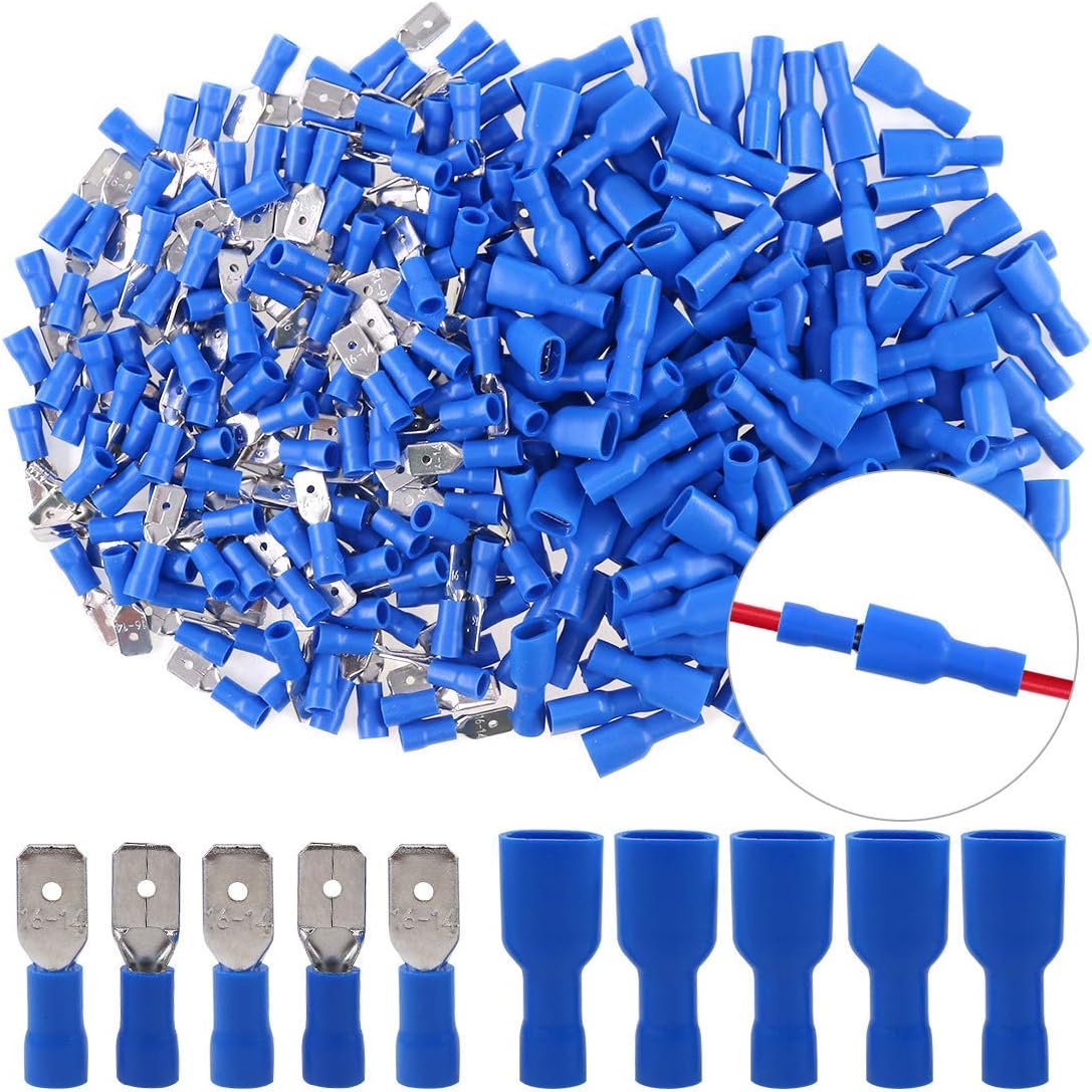 eHUB 100 Pieces (50 Pairs) Fully Insulated Male Female Spade Bullet Wire Connector Electrical Crimp Terminals (Blue)