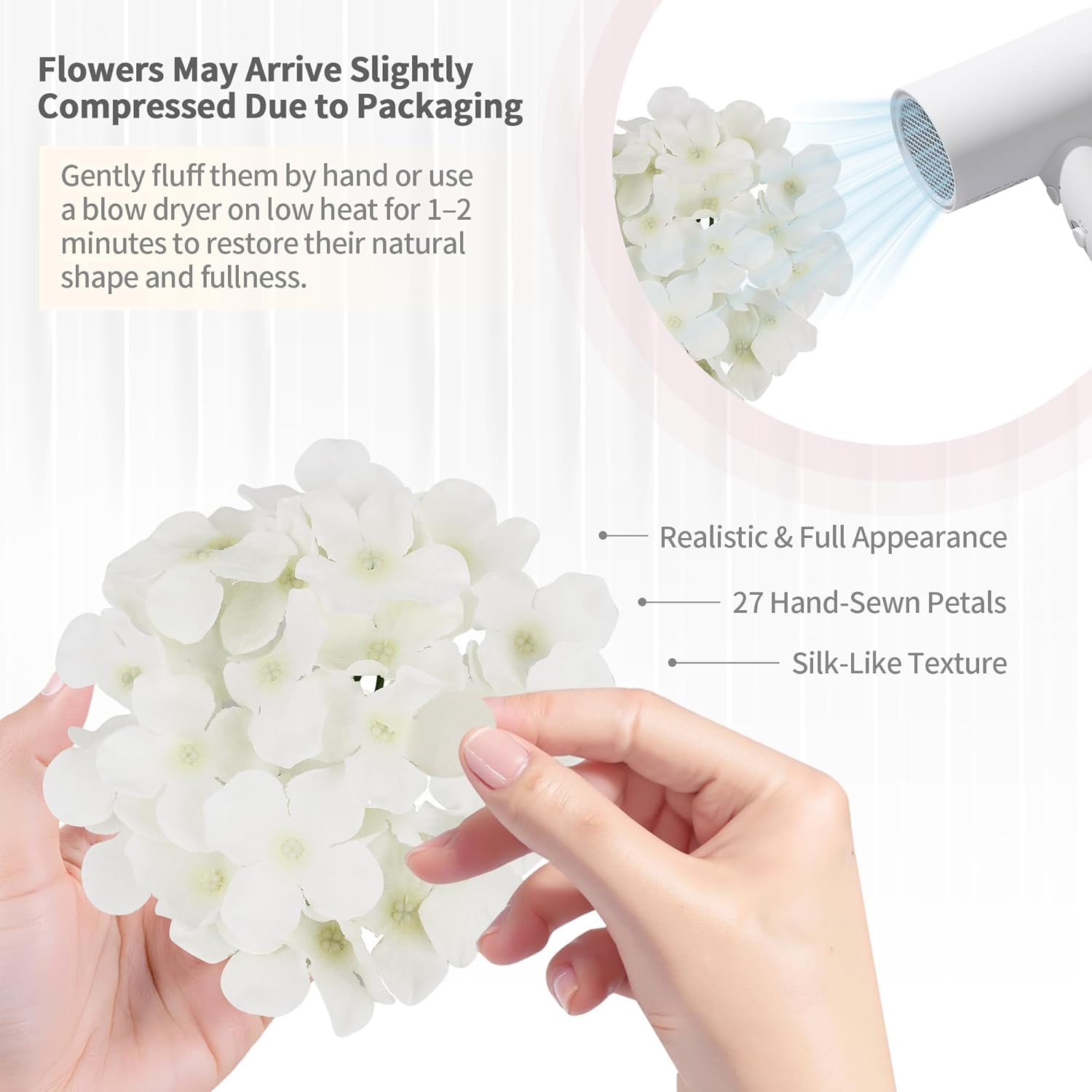 Artificial Hydrangea Flowers Bulk 64PCS with Stems Full Fluffy Silk Hydrangea Heads for Wedding Centerpieces DIY Floral Arrangements Party Table Decorations Home Decor(64, Ivory(No Accessories))