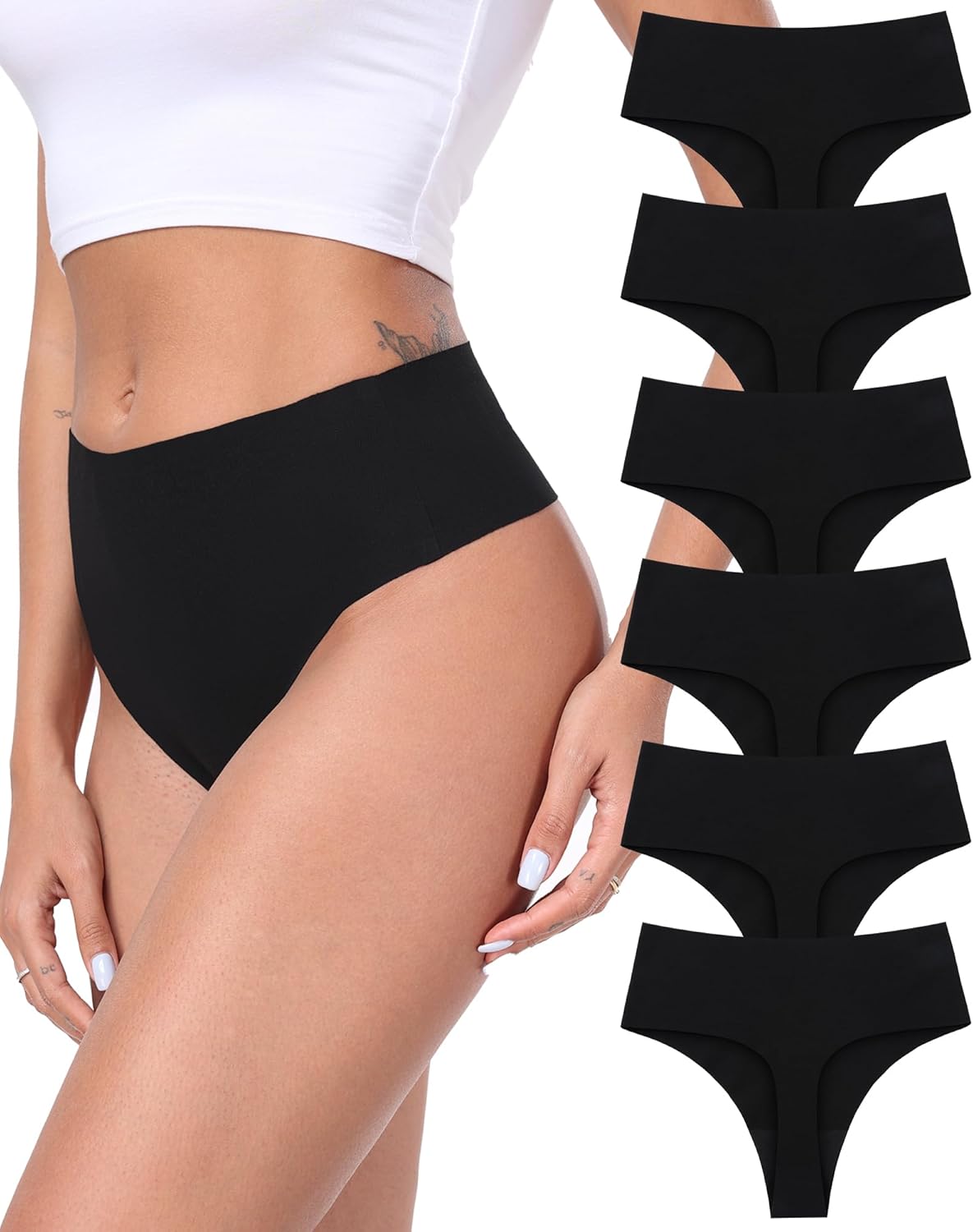 Cotton Thongs for Women High Waisted Seamless No Show Thong Stretchy Comfort Panties S-XL