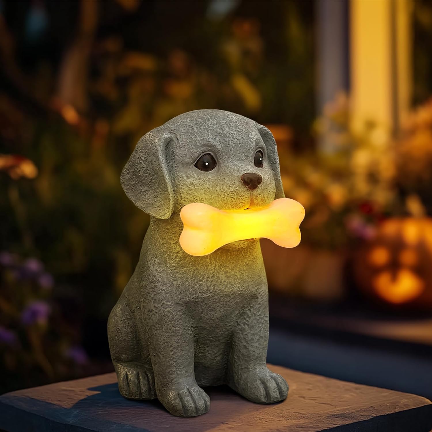 Solar Dog Garden Statues, Outdoor Puppy Figurine with Glowing Bone Light, Perfect Decor for Yard, Porch, Birthday, Christmas, or Memorial Gifts for Dog Lovers, Mom, Grandma