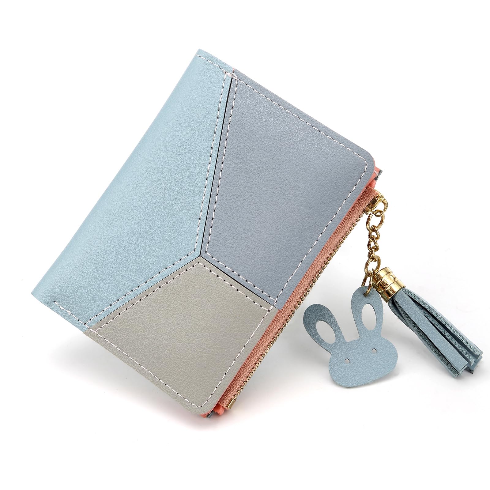 CHAOFANXI Portafoglio Donna in Pelle Sintetica Liscia eMorbida, Piccolo e Corto, in Bellissimi Colori con Cerniera ,Blu