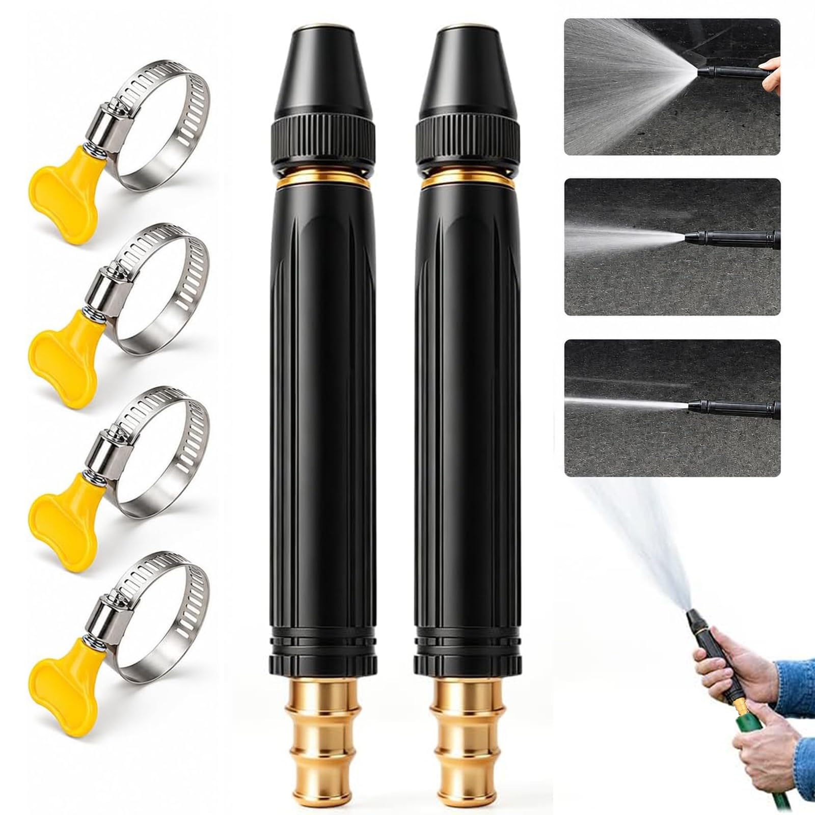 High-Pressure Car Wash Sprinkler, High Pressure Hose Nozzle, with Clamps, Adjustable Jet ModesGarden Hose Nozzle Water Booster Spray, Car Washing Gardening Floor Cleaning High Pressure Hose Nozzle