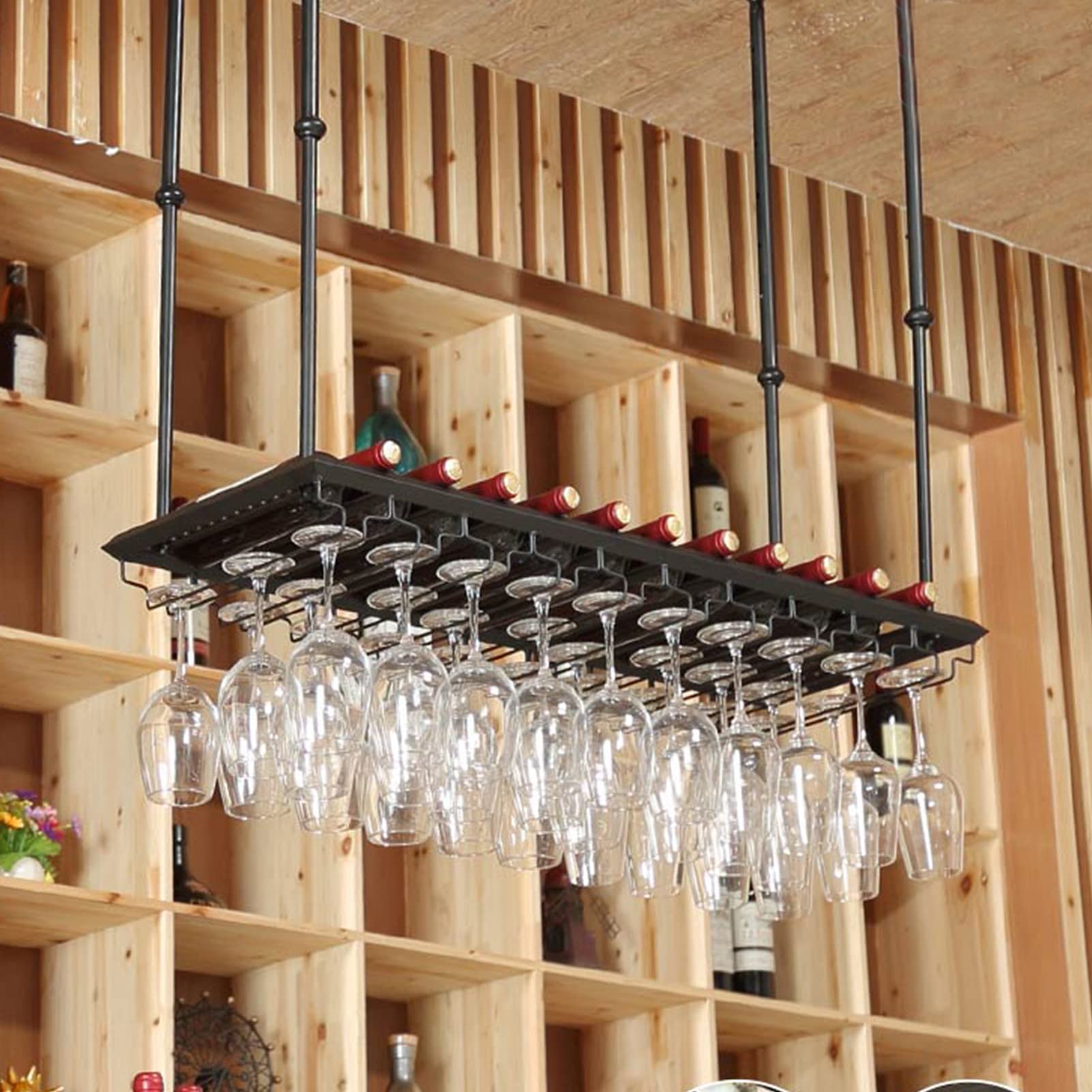 Porte-bouteille de vin suspendu de plafond pour bar industriel