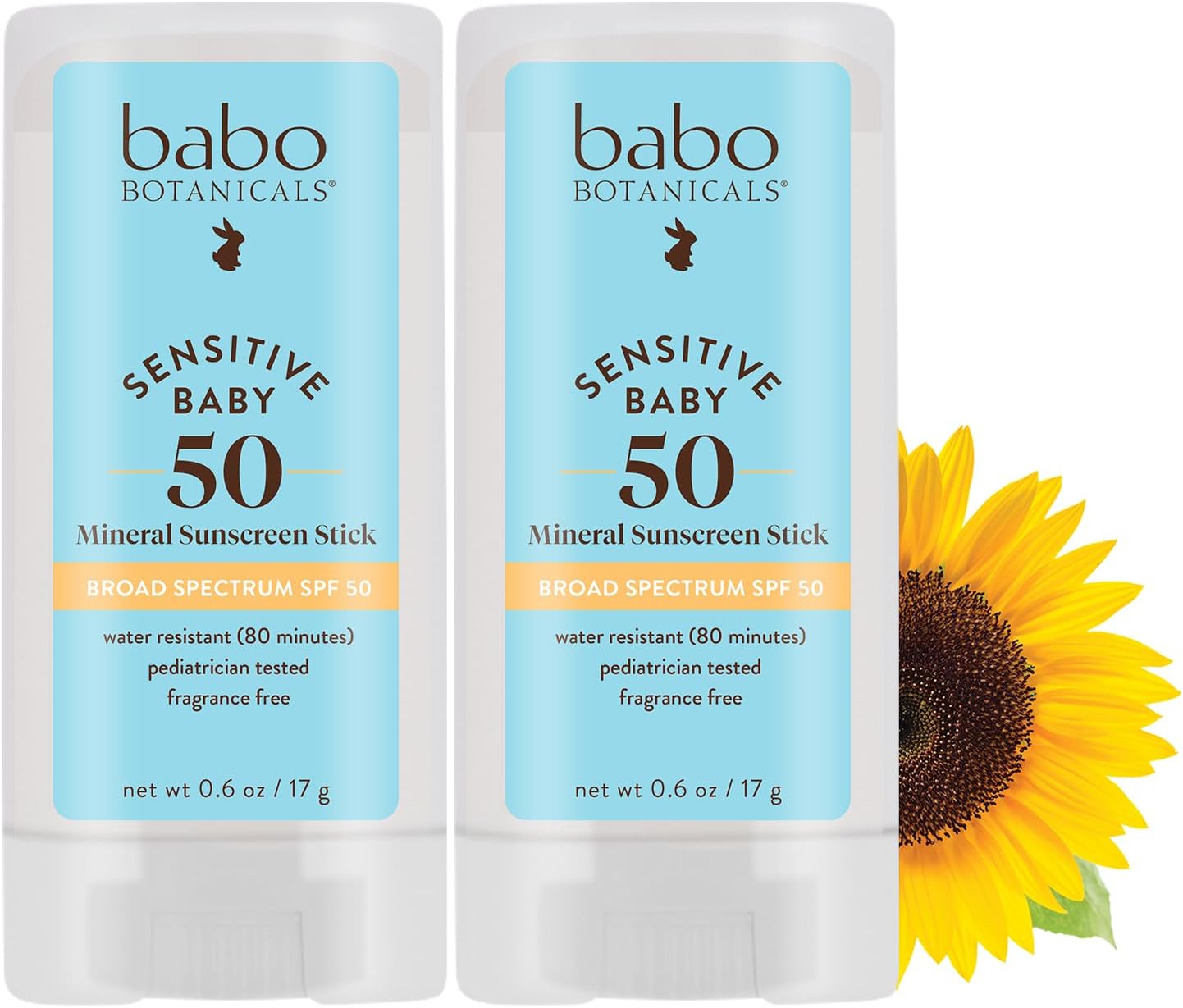 Baby Face Mineral Sunscreen Stick SPF 50, Fragrance-Free, Unscented, 2 Count