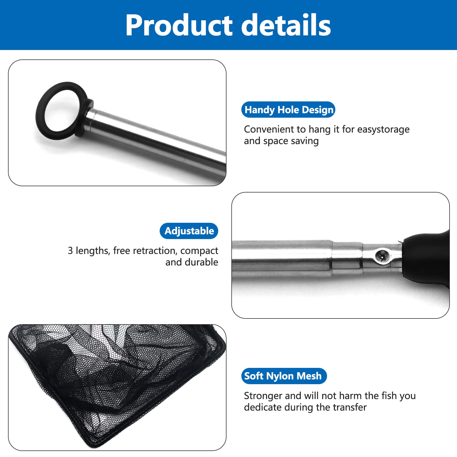 Rete Da Pesca Telescopica Per Acquario - Manico In Acciaio Inox Estendibile Da 19 A 50 Cm - Foto 8