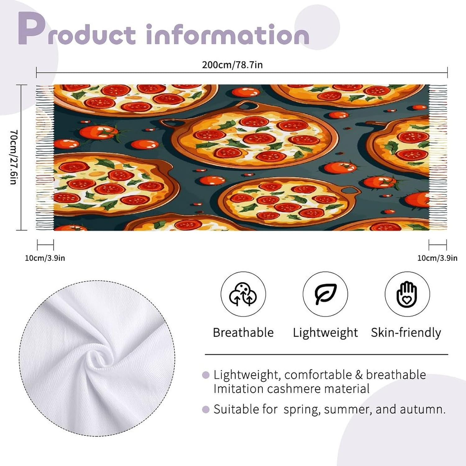 Pizza Food Scarf Womens Warm Winter Scarves Fashion Long Shawls Wraps Thick Blanket Scarfs Soft Tassel Shawl