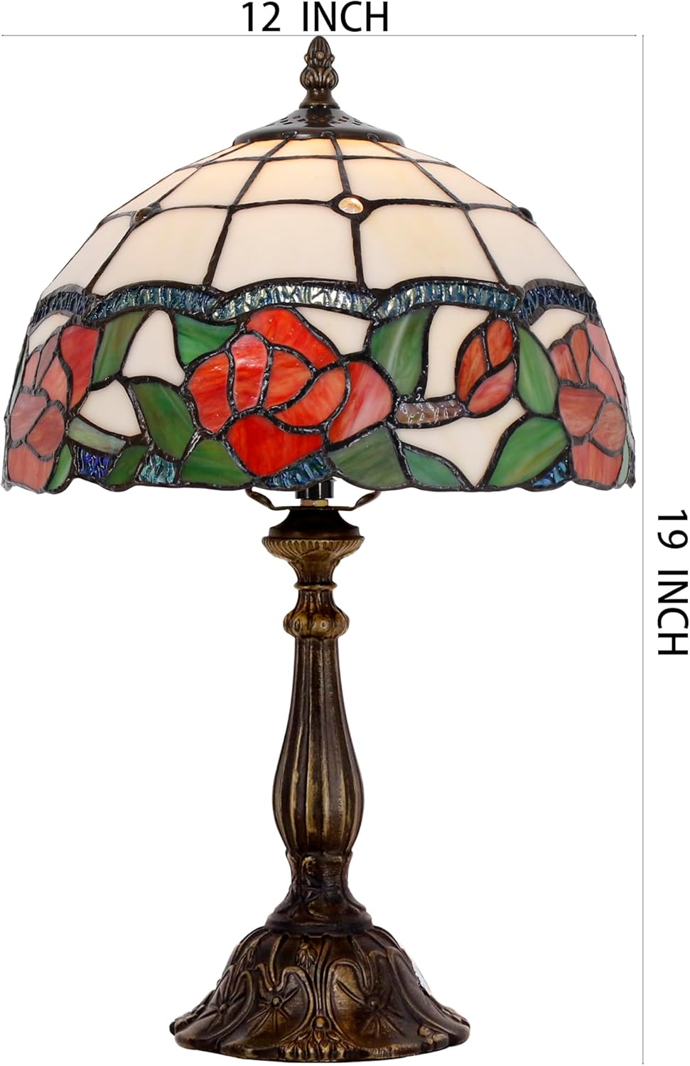 Tiffany Lamp Touch Control Table Lamp Red Rose Flower Style Stained Glass Desk Lamp 12X12X19 Inches Reading Light