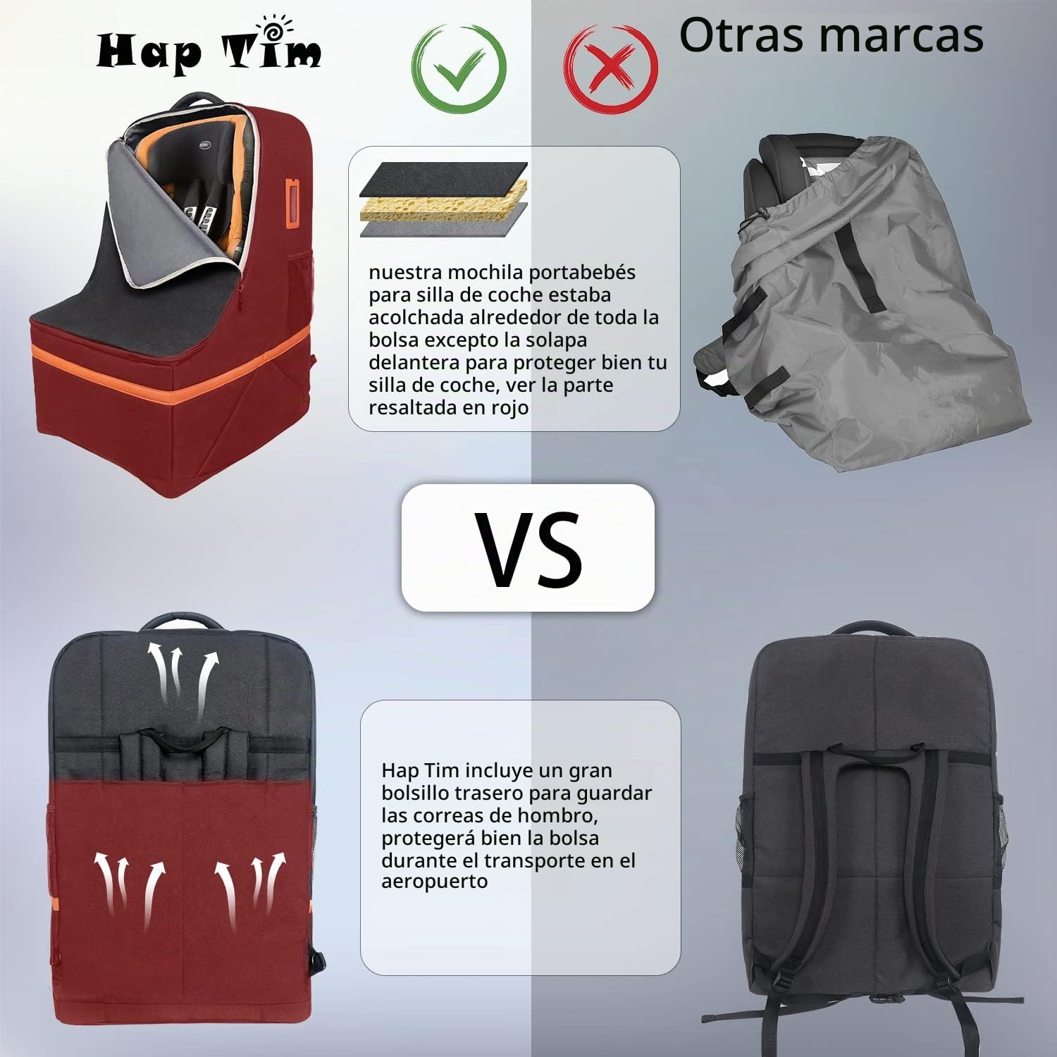 Hap Tim Bolsa de Viaje para Asiento de Coche, Funda Acolchada para Asiento de Coche para avión, transportador portátil para Asiento de Coche Esencial para Aeropuerto, Mochila de Viaje para Asiento de