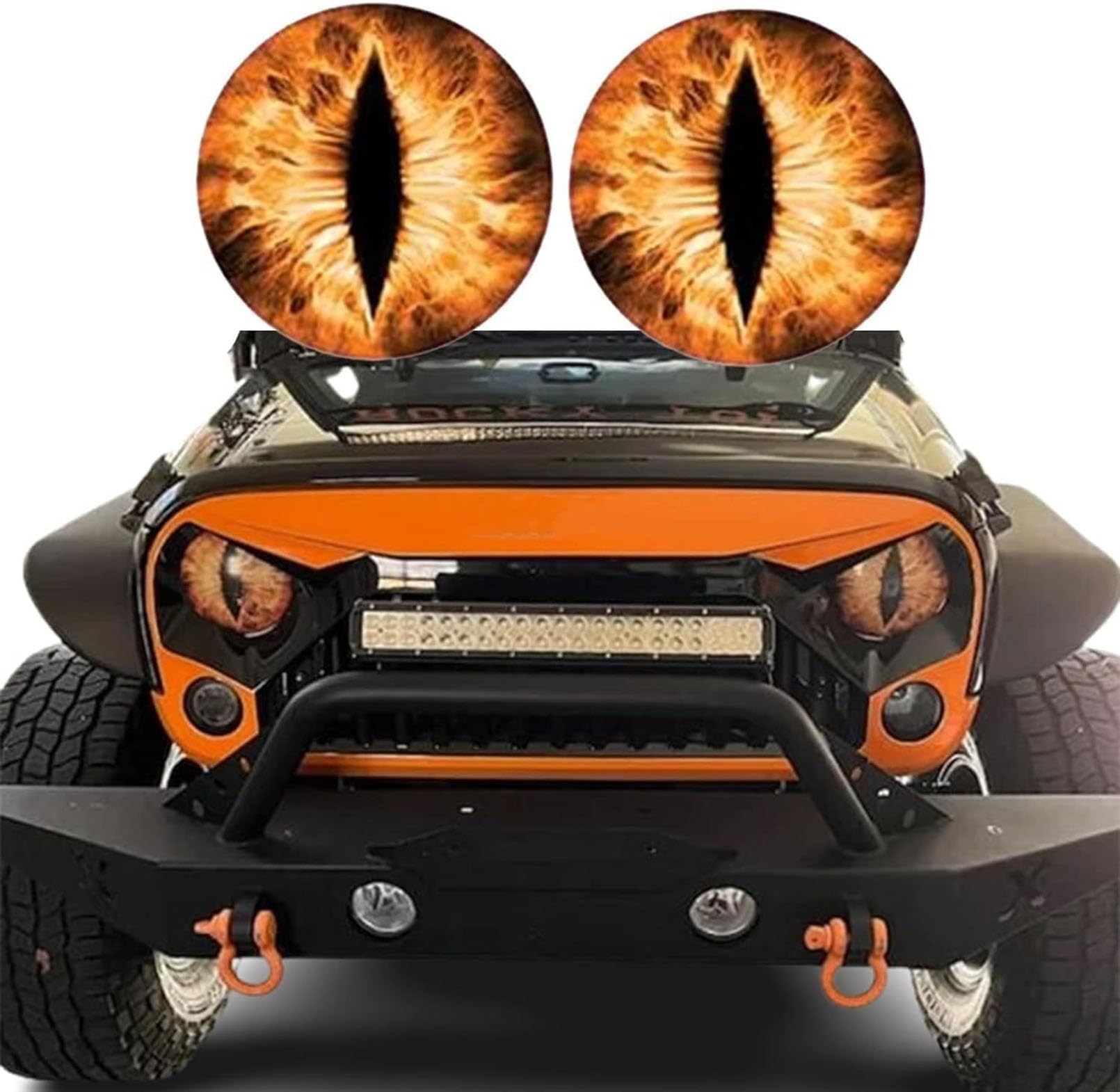 Beast Eyes Headlight Decals,A Pair Beast Eyes Headlight Decals for Jeep,3D Stereo Eyes Headlight Decal Stickers,Car Window Bumper Decoration Stickers(Orange)