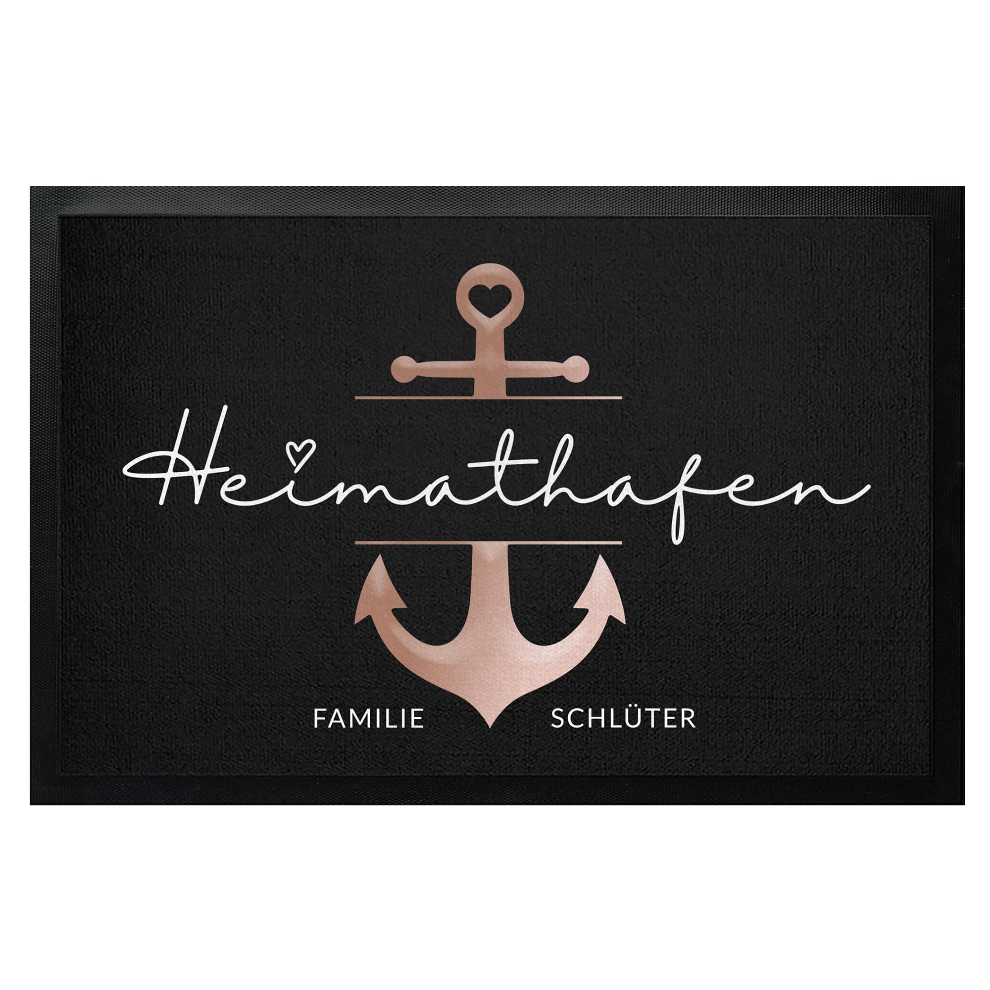 Fußmatte Personalisiert Heimathafen mit Name Vornamen Familienname bis 120cm | Türmatte innen außen personalisiert Anker | Geschenk zum Einzug, Hochzeit, Verlobung, Einweihung & Geburtstag (90x60cm)