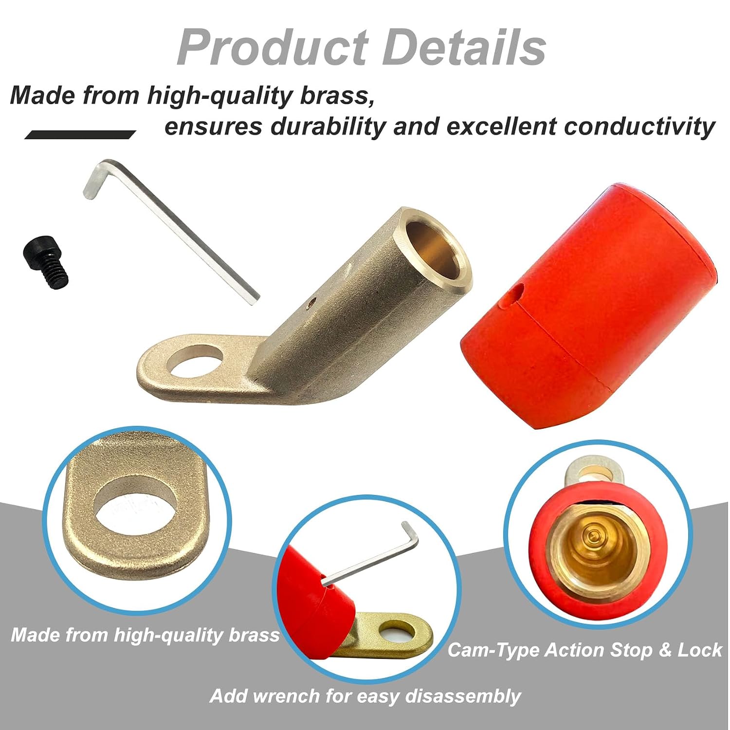 2PCS CT-40FA Welding Terminal Connector, Welding Lug Connector Adapter, Red | Welding terminal lug for Lenco style LC-40 and LC-40HD male leads connectors, welder lugs 17/32"stud hole, angle 45°, 08030