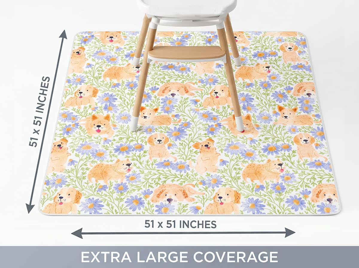 Tapis anti-éclaboussures pour sous Chaise Haute/Arts/Métiers, Tapis de Sol Imperméable et Antidérapant, Tapis de Sol pour Chaise Haute Lavable, Tapis de 129,5 cm Réutilisable et Nappe de Table pour