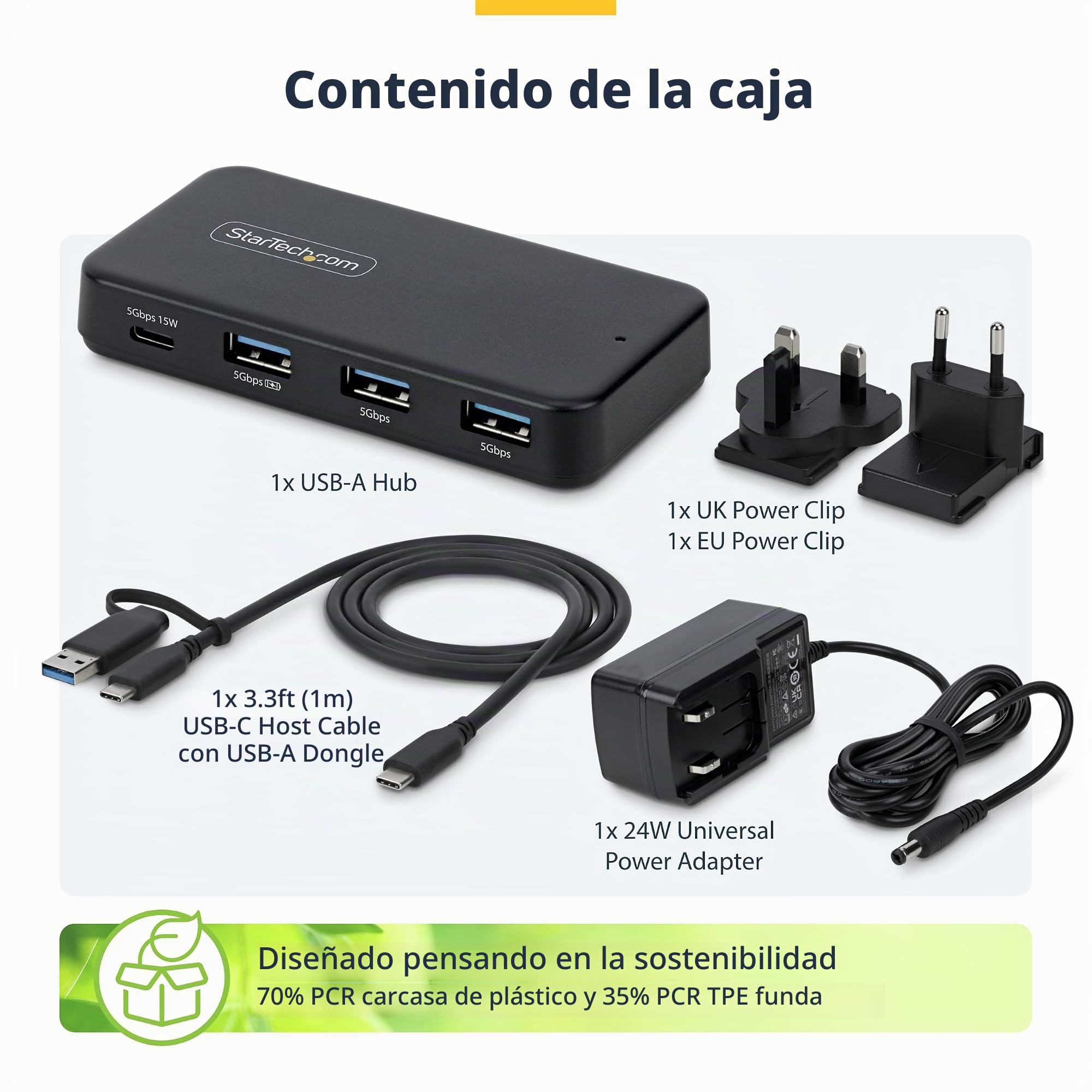 StarTech Hub USB-C y USB-A de 4 Puertos, 5Gbps, 36W (311UE-USB-HUB) | Cable Host 2 en 1 USB-C y USB-A, Carga BC 1.2, 3x USB-A y 1x USB-C, Adaptador de 36W Incluido