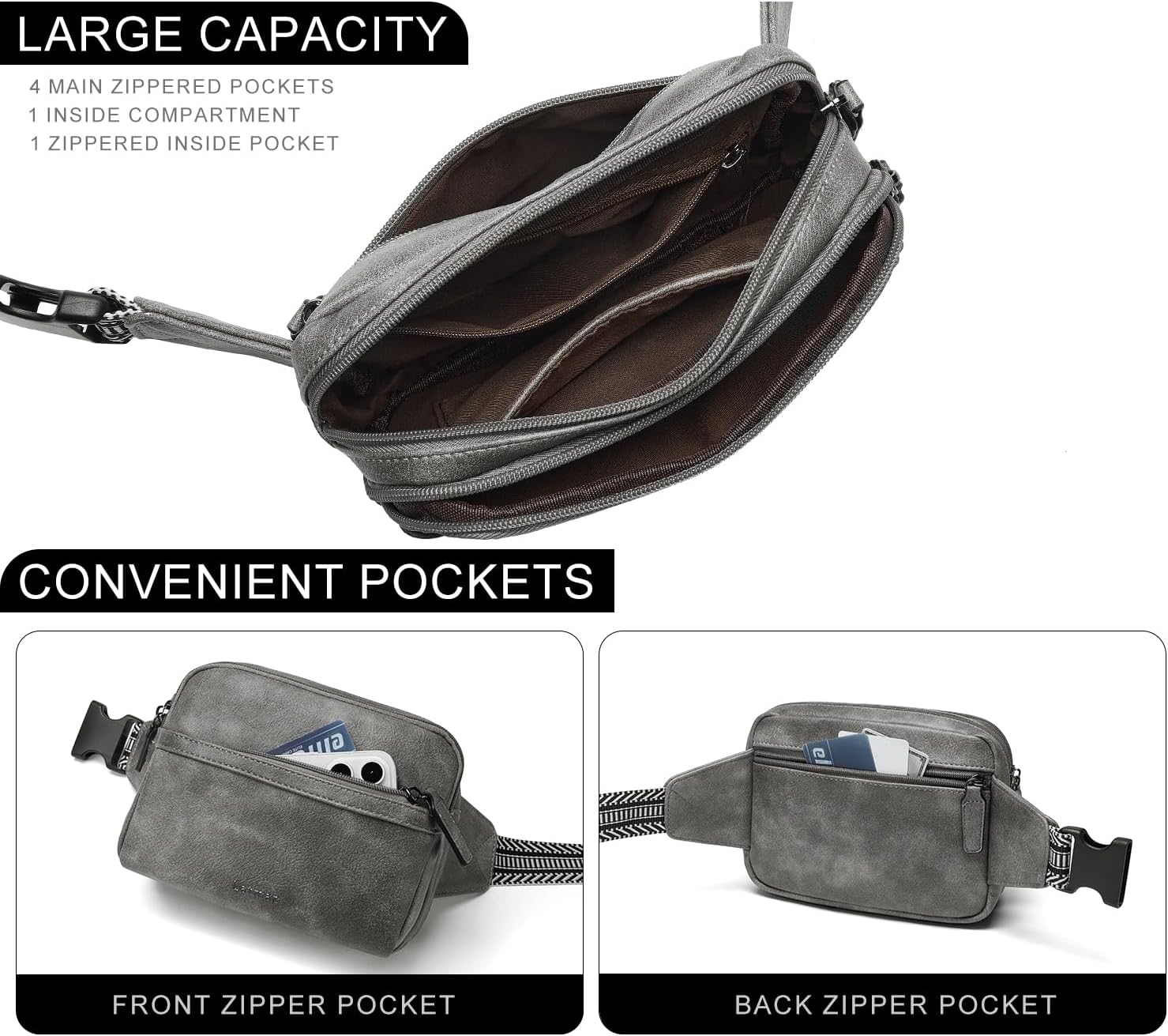 3L Fanny Packs Belt Bag for Women Small Everywhere Crossbody Bag Waist Packs Faux Leather Sling Chest Travel Purse - Image 4