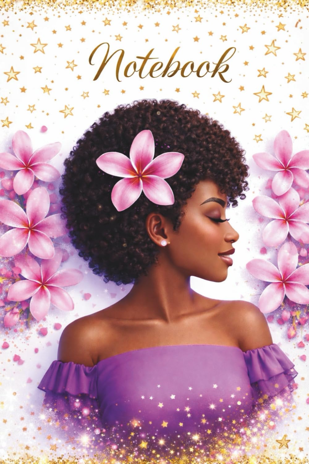 Notebook: Journal - for Women - Afro hair - Lined with image on each page - 6"x9"