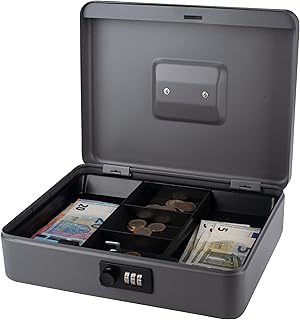 Pavo - Cassetta portavalori con lucchetto a combinazione, 30x24x9 cm, colore: grigio scuro, 8014408