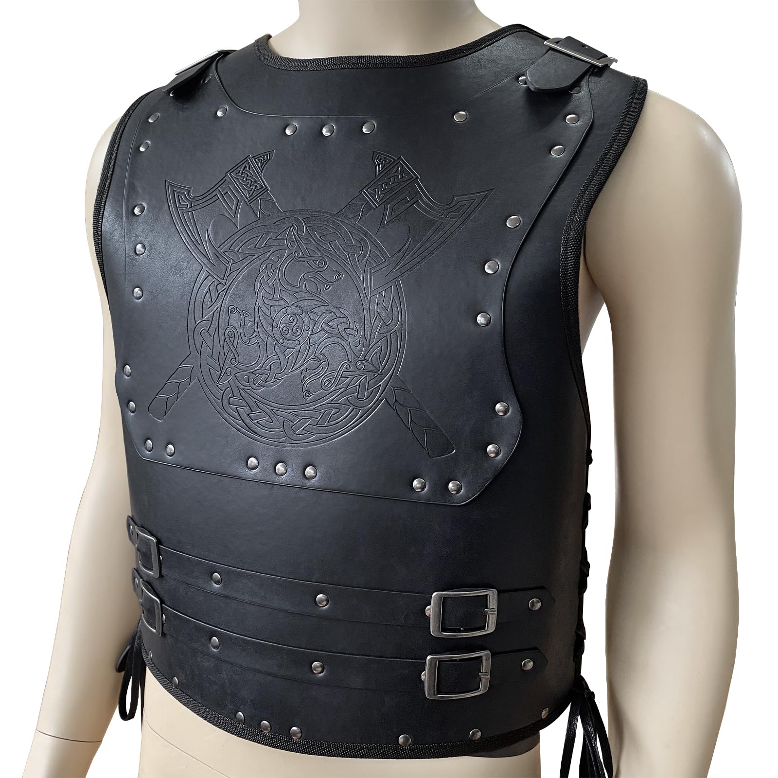 HiiFeuer Viking Warrior PU Leder Brustpanzer, Retro Ritter Leder Körperpanzer, Mittelalterliche Rüstung für LARP/Cosplay