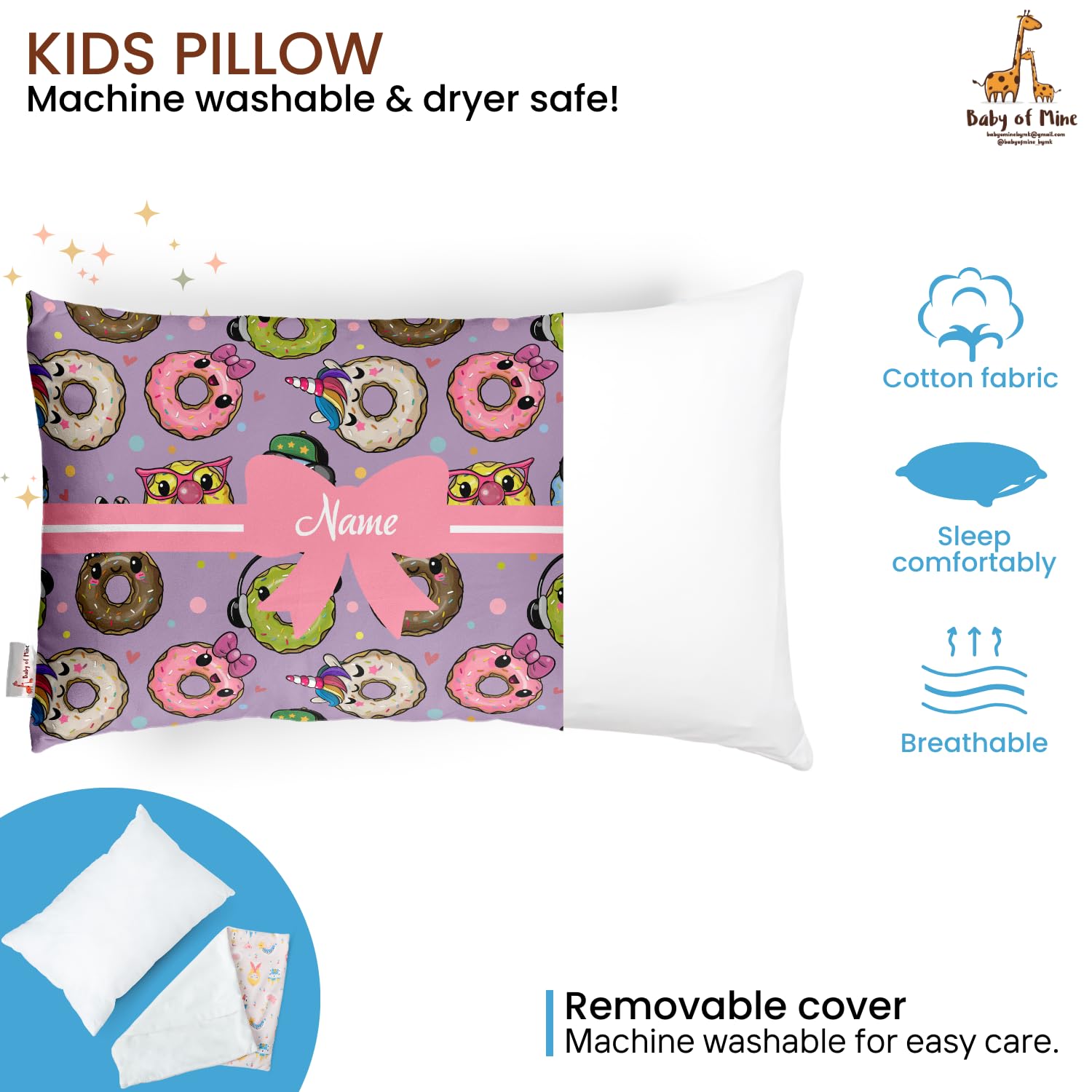 Baby of Mine Personalized Pillow for Kids – Custom Name, Super Soft Cotton Kids Cushion for 5 Years Old Kids, Adorable Prints - Image 5 thumbnail